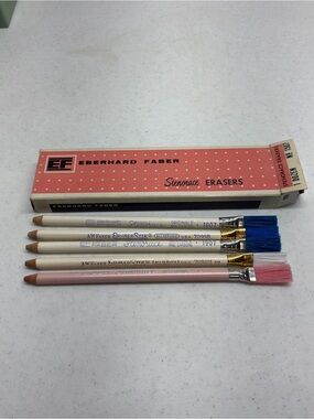 Eberhard Faber Stenorace Erasers and Vintage Eraser Brushes Set Of 5 in Box